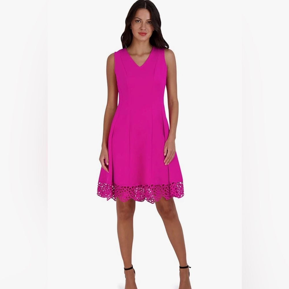 Donna Ricco Vibrant Pink Midi Dress